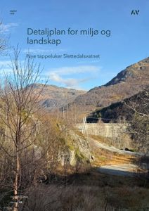 Fotografi som viser et naturskapet landskap med fjell, trær og en vei, sannsynligvis i nærheten av Slettedalsvatnet.