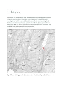 Et topografisk kart som viser et planområde (merket med rød linje) i forhold til Slettedalsvatnet og Hellandsbygda i Sauda kommune.