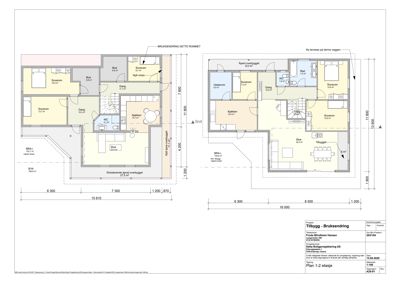 Etasjeplan (1. etasje) som viser romfordeling, dimensjoner og bruksendringer for en bolig.