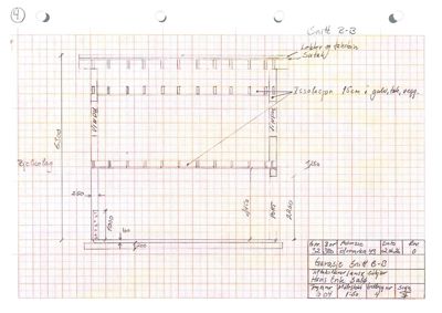 Snittegning (Snitt 8-8) som viser tverrsnittet av en garasje, inkludert konstruksjon av tak og vegger.