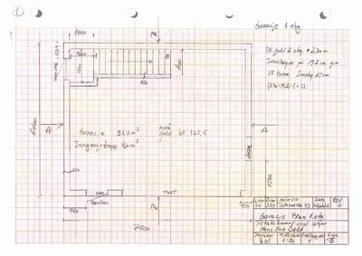 Etasjeplan for en garasje (1.etg) med angitte mål, romfordeling og konstruksjonsdetaljer.