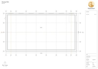 Etasjeplan (Plan 1. etasje) som viser romfordeling, dimensjoner og akser for en planlagt tiltak.