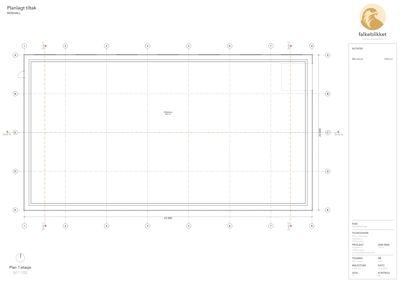 Etasjeplan (Plan 1.etasje) som viser romfordeling, mål og akser for en planlagt tiltak.