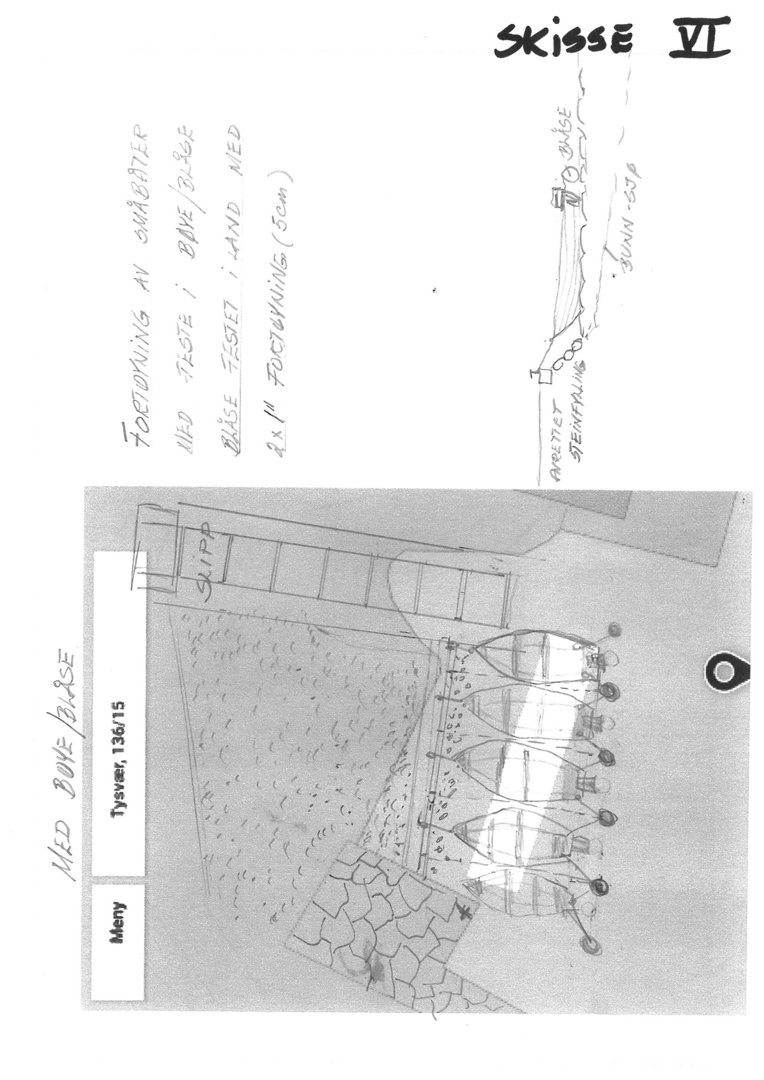 3D-visualisering (rendering) av en utendørs terrasse med bord, stoler og en steinmur.