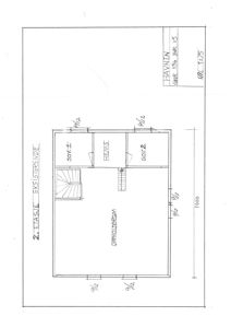 Etasjeplan for 2. etasje i eksisterende bygning med romfordeling (oppholdsrom, soverom) og dimensjoner.