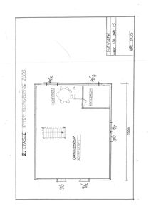 Etasjeplan for 2. etasje etter restaurering i 2008, som viser romfordeling (kjøkken, hvilerom, oppholdsrom/garn loft) og mål.