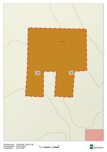Situasjonsplan som viser tomtens form og grenser med overlappende polygoner (nr. 28 og 30).