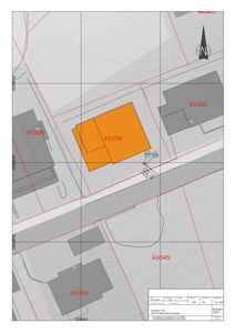 Situasjonsplan som viser tomtens plassering (43/379/) i forhold til naboer, veier og eiendomsnummer.