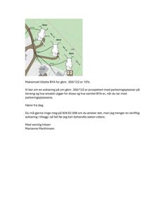 Situasjonsplan som viser tomtens beliggenhet, nabotomter, veier og parkeringsplasser.