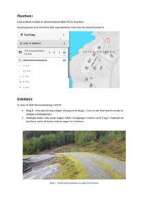 Fotografi av en grusvei som går langs et bergparti med vegetasjon. Bildet er merket som 'Bilde 1' og viser nedsidene av veien for tomtene.