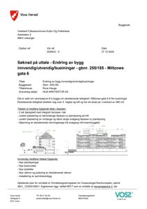 Fasadetegning som viser forslag til endringer i fasaden, tak og vinduer for en bygning i Miltzows gata 6.