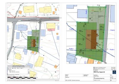Situasjonsplan som viser tomtens plassering i forhold til nabolag, veier og eiendomsgrenser.