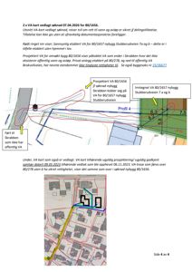 En VA-kart (vann og avløp) som viser rørledninger, eiendommer og infrastruktur i et område. Kartet er brukt til å dokumentere vann- og avløpssituasjonen for et byggesøknad.