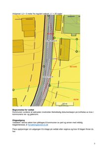 Kart som viser en vei (Skrabben) med tilhørende eiendomsgrenser og mål.