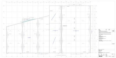 En teknisk detaljtegning som viser konstruksjonen av en skråtakshorn (takfot) med innvendige og utvendige dimensjoner, samt en tilhørende tegning av en døråpning.
