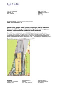 Oppdatert situasjonsplan (tegning A10-1) som viser tomtens form, bygningers plassering og sikringssoner.