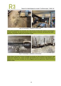 Fotografier fra en miljøkartleggingsrapport som viser gulvbelegg og vegger i en vaskehall.