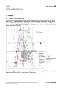 Oversiktsplan over eksisterende VA- og kabelføringer i forhold til eiendomsgrensen og tomt.
