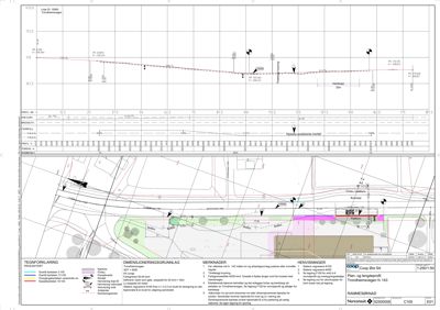 Kart over et område med topografiske linjer, høydemålere, vegnavn og eiendomsnummer.