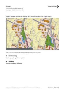 Kart som viser to alternativer for nedbørfelt på en tomt, med omgivende infrastruktur og bebyggelse.