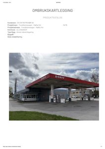 Fotografi av en eksisterende bensinstasjon (DRIV) med bilde av bygningen, tankplassering og omgivelser.