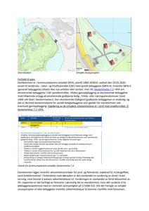Bildet viser en oversiktskart og en omsøkt situasjonsplan for eiendom i LNF-spreidtområde, med plassering av bebyggelse, tomtegrenser og arealforhold.