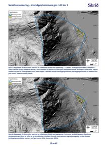 Kart med skredfarevurdering basert på skyggedata (LiDAR), som viser terrengform og kartleggingsområder.