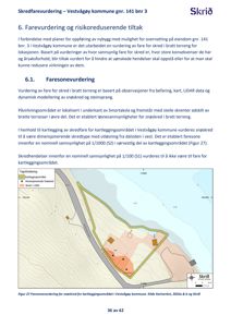 Kart som viser en faresonevurdering for snøskred i Vestvågøy kommune, med overlagte arealer og punkter.