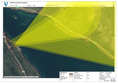 Situasjonsplan (DA) som viser utsikt fra eiendommen, med overlag av kartdata fra Norkart AS.