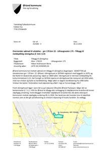 Kart som viser eiendommen Uthaugsv. 175 i Ørland kommune med grønnfarget areal som markerer bygningens plassering.