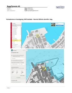 Bildet viser et skjermbilde fra en digital karttjeneste (NVE kartdata) som viser havnivå og oversvømmelsesrisiko for et område i Hamnvika. Det er en digital kartvisning, ikke en tegning.