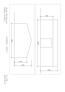 Snittegning som viser tverrsnittet av en fasade eller et element, med mål på aksler og høyder.