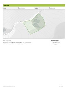 Kart som viser et område med konturlinjer, en vei (Brandsvåren) og en grønnmarkert tomt med eksisterende bygninger.