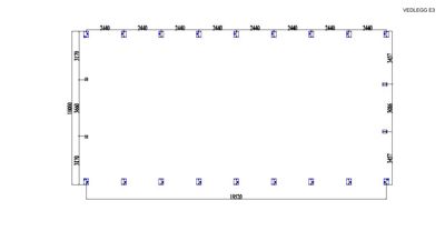 Tegning som viser detaljerte dimensjoner for en konstruksjon, sannsynligvis en bjelke eller stolpe med gjentatte avstander (2440 mm) og totale lengder (19520 mm).