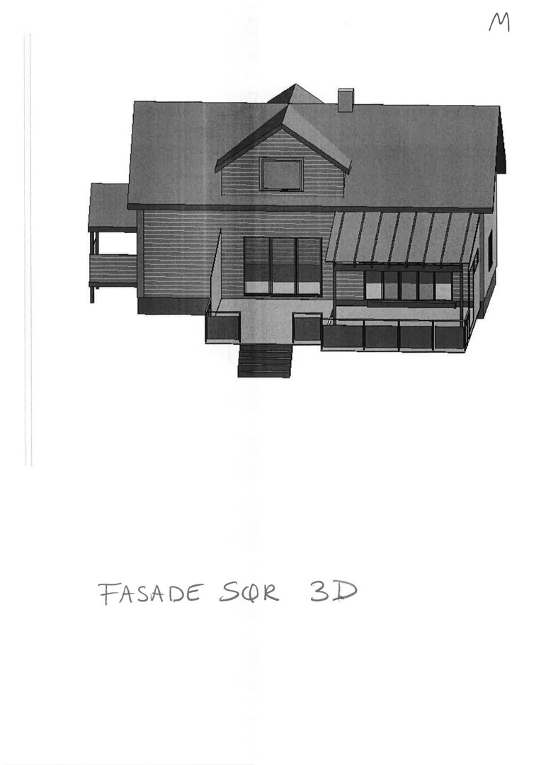 3D-visualisering (rendering) av bygningens fasade sett fra sør.
