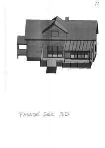 3D-visualisering (rendering) av bygningens fasade sett fra sør.