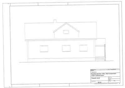 Fasadetegning av en bygning sett fra nord, med tegningstittel 'Fasade nord' i feltet.