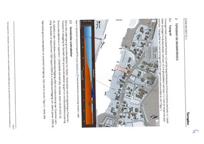 Et kart som viser et område med bygninger, veier og terrengforhold, inkludert en profil for terrengforhold.