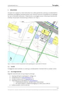 Utsnitt av en situasjonsplan som viser tomt, nabobebyggelse og en planlagt terrasse.