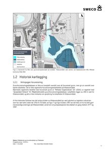 Et historisk kart over et område med vassdrag og bygninger, inkludert en forurensningskartlegging.