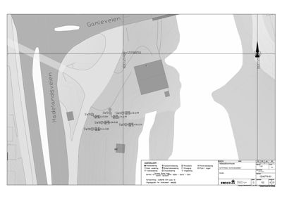 Situasjonsplan som viser tomtens form, høydeforhold (konturer), og plassering av bygninger i forhold til veier (Gamleveien, Hadelandsveien).