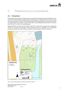 Kart over tiltaksområdet med plassering av prøvepunkter og en tegnforklaring.