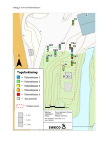 Situasjonsplan som viser tilstandsklasser for ulike soner på en tomt, med tegnforklaring og målestokk.