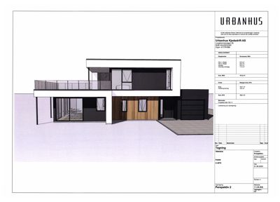 3D-visualisering (rendering) av fasaden på en planlagt bygning.