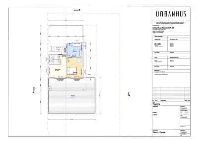 Etasjeplan (Plan 2) som viser romfordeling, mål og arealoppdeling for en bolig.