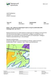 Oversiktskart over eiendommen i Nærøysund kommune som viser arealformål og planlagt fordeling.