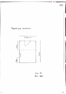 Håndtegnet etasjeplan for et fremtidig soverom med mål og romfordeling.
