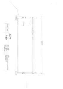 Snittegning som viser tverrsnitt av en konstruksjon, med mål og beskrivelse av elementer.