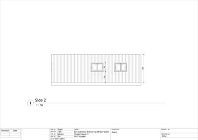 Fasadetegning som viser en vegg med to vinduer og målspesifikasjoner.