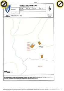 Situasjonskart som viser eiendomsgrenser, naboeiendommer og bygningsplassering.